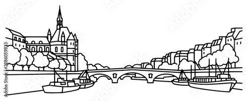 Fotografía Conciergerie building and Pont Neuf bridge over the Seine river in Paris skyline