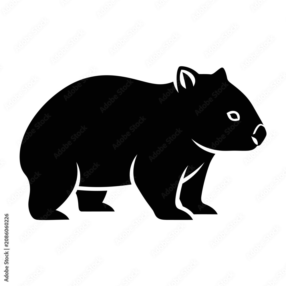 Fototapeta premium Wombat silhouette, marsupial icon, simple vector illustration