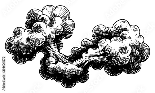 Foto Thick smoke plume from explosion or industry vintage engraving style