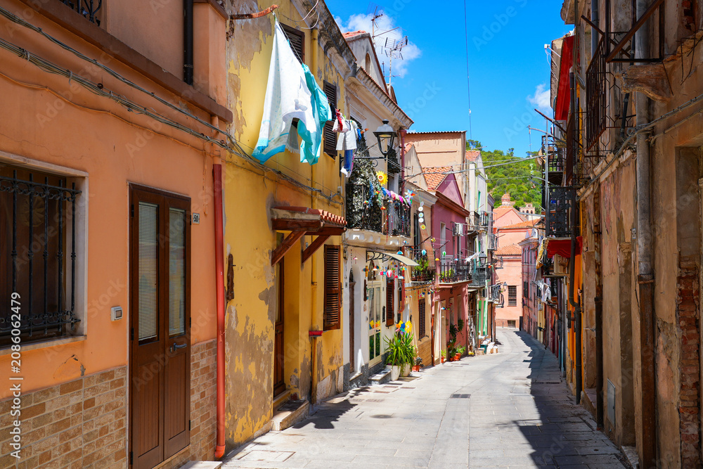 Fototapeta premium Street of the old town of Iglesias in Sardinia, Italy