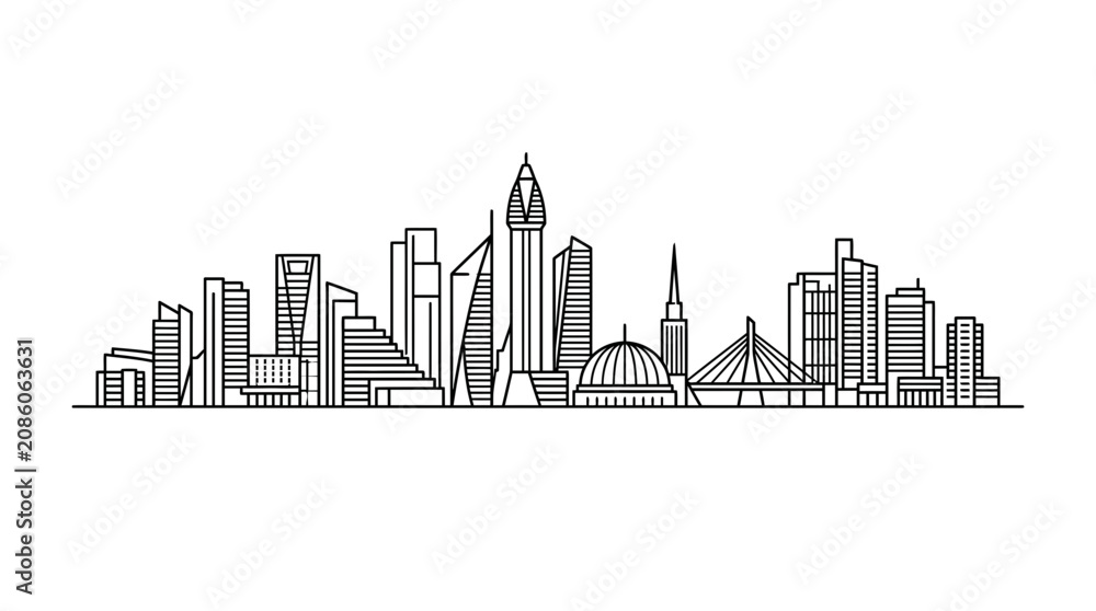 Obraz premium Minimalist Mumbai City Skyline Outline Illustration
