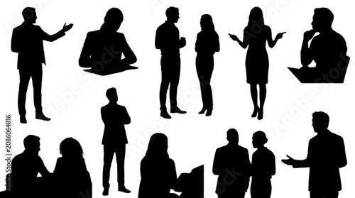 Silhouette people in business meeting and networking scene isolated on transparent background, Vector