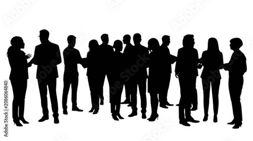 Silhouette group of people standing together in a line isolated on transparent background, Vector