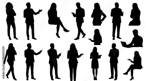 Group of people using smartphones in casual poses isolated on transparent background, Vector