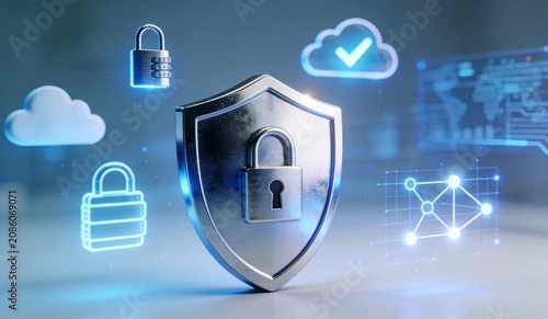 Visual representation of secure networks, digital security, and data encryption 