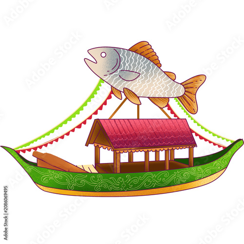 Traditional boat adorned with Dayak ornaments
