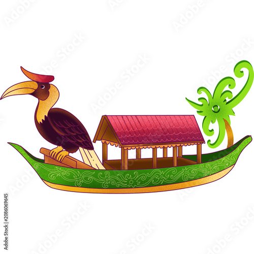 Traditional boat adorned with Dayak ornaments