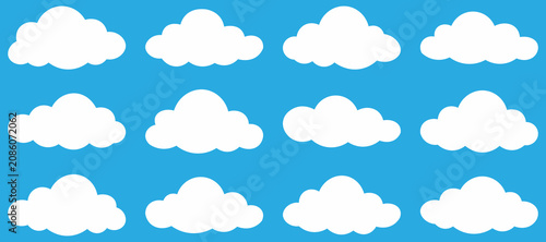 Tableau sur toile Collection of white fluffy clouds on blue sky background for design