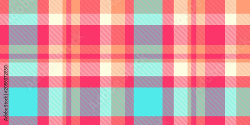 A traditional tartan plaid pattern with a balanced check structure and red and teal tones. The seamless textile background recreates a woven fabric look with a natural decorative character.
