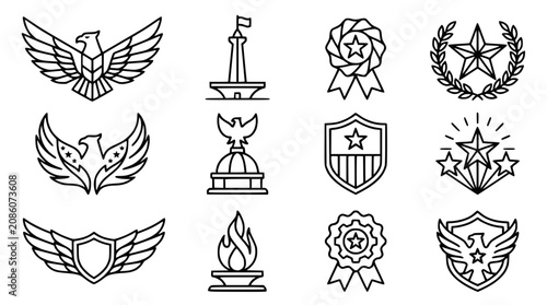 Foto Eagle Badges and Awards Icons: Military, Victory, Honor, Patriotism, Recognition