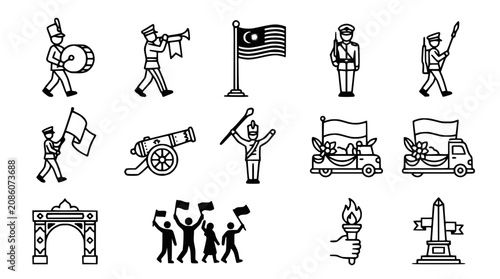Fotografie Malaysian Parade Icons: Marching Band, Flag, Cannon, Torch, Float, Arch