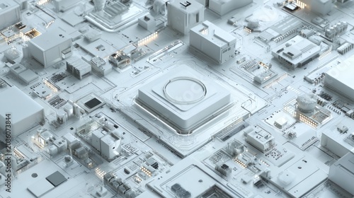 Futuristic Cityscape of a High-Tech Urban Environment with Elevated Infrastructure and Modern