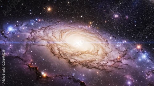 Spiral galaxy with bright glowing core in space.