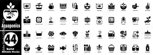 Fotografie Aquaponics solid icon set