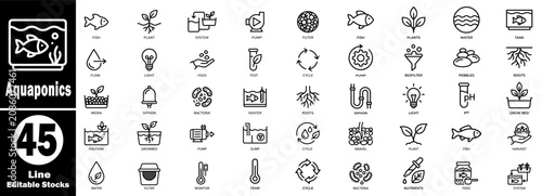 Obraz na plátne Aquaponics thin line icon set