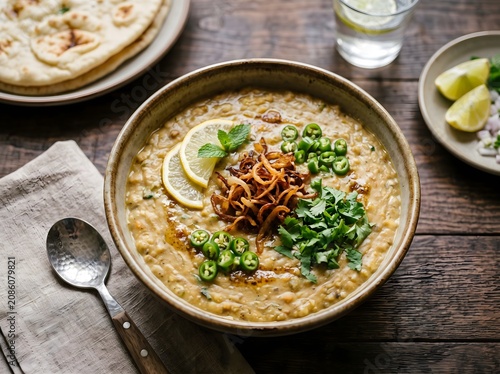 Delicious bowl of food with herbs.