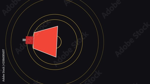 Red megaphone with expanding sound waves animation for communication and alert concepts 4k announcement