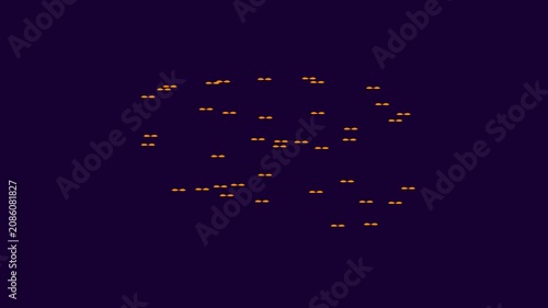 Spooky halloween animation 4k background, with floating glowing, jack-o-lantern eyes in, dark night for, festive motion and, holiday party themes