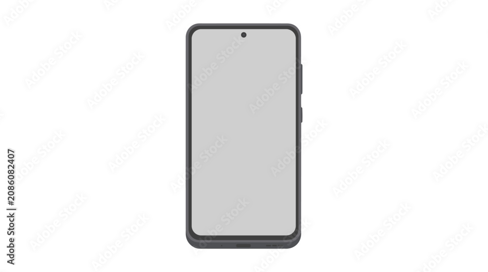 Naklejka premium Smartphone Mockup: A sleek, modern smartphone is presented in a minimalist, gray-scale style, perfect for showcasing app interfaces and digital designs.