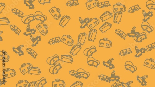 Doodle travel icons featuring suitcases, vans, backpacks, and luggage items, perfect for travel websites, blogs, and social media posts.