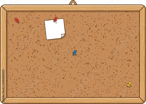 Bulletin board with wooden frame sticky note and colorful push pins