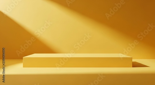 Yellow product display stand with beam of light creating shadows