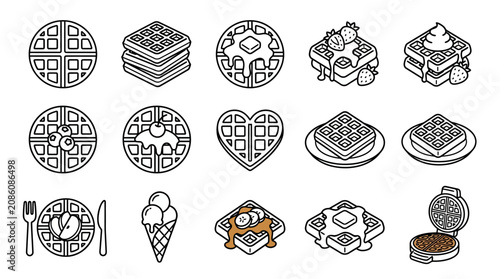 Waffle Icon Set: Delicious Breakfast and Dessert Food Illustrations