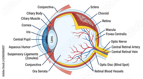 Quadro su tela Detailed Human Eye Anatomy Diagram: Cross Section with Labels