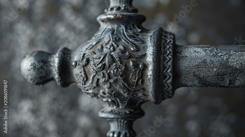 Aged pewter spoon handle finial close up