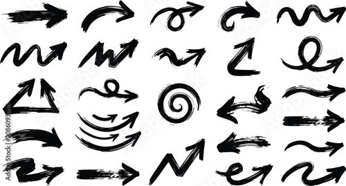 Εκτύπωση καμβά Diverse Artistic Brushstroke Arrows Collection A Set of Black Hand-Drawn Directi