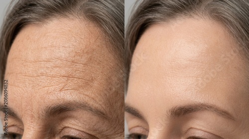 Skin rejuvenation treatment for forehead wrinkles before and after results.