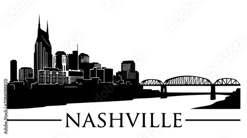 Nashville city skyline vector illustration with bridge and buildings