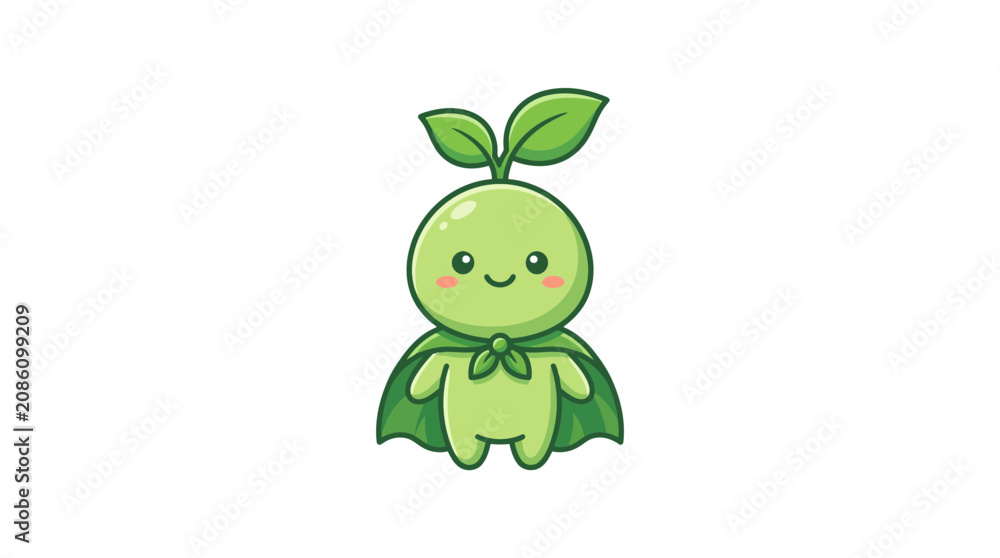 Obraz premium Cute Little Plant Superhero Character with Cape