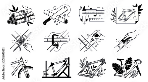 Canvas-taulu Bicycle Frame Building Process Tools And Stages Illustration.