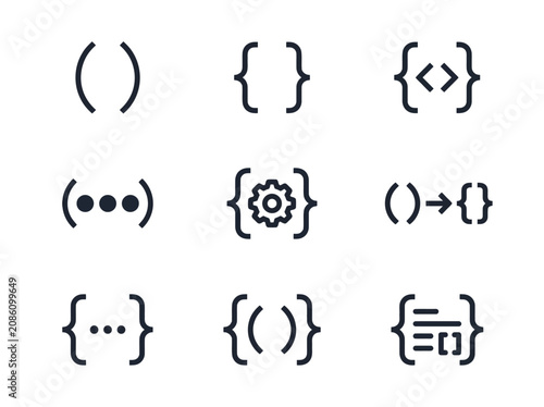 Photos Software development and coding syntax icons with brackets and braces