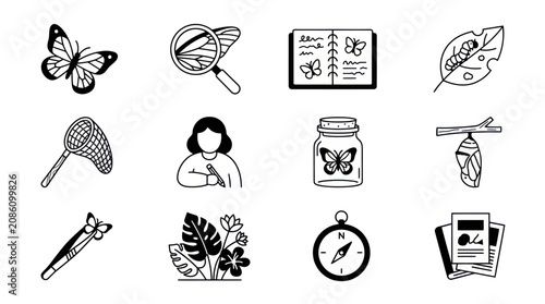 Canvastavla Butterfly and Entomology Doodle Icons Set.