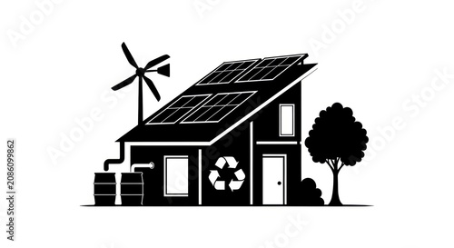 Eco friendly house with solar panels.
