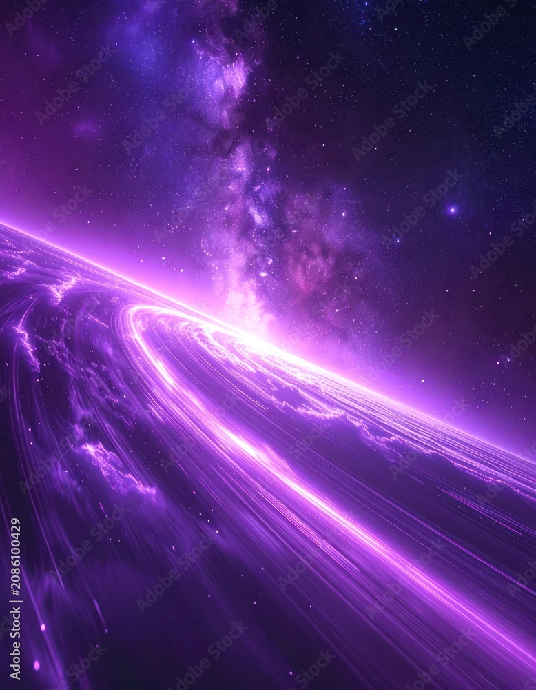 Fototapeta premium A breathtaking view of a vibrant purple galaxy with swirling nebulae and a brilliant cosmic phenomenon.