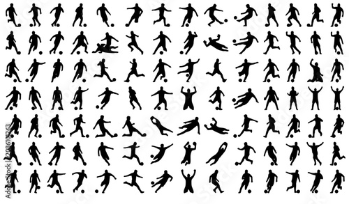 Принти на полотні Soccer Player Silhouette Collection with Football Action Vector Set