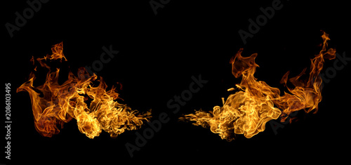 Photography Realistic fire flames isolated on black background with blazing orange and yellow burning effect, abstract heat energy, ignition, inferno, explosion design element, transparent overlay concept