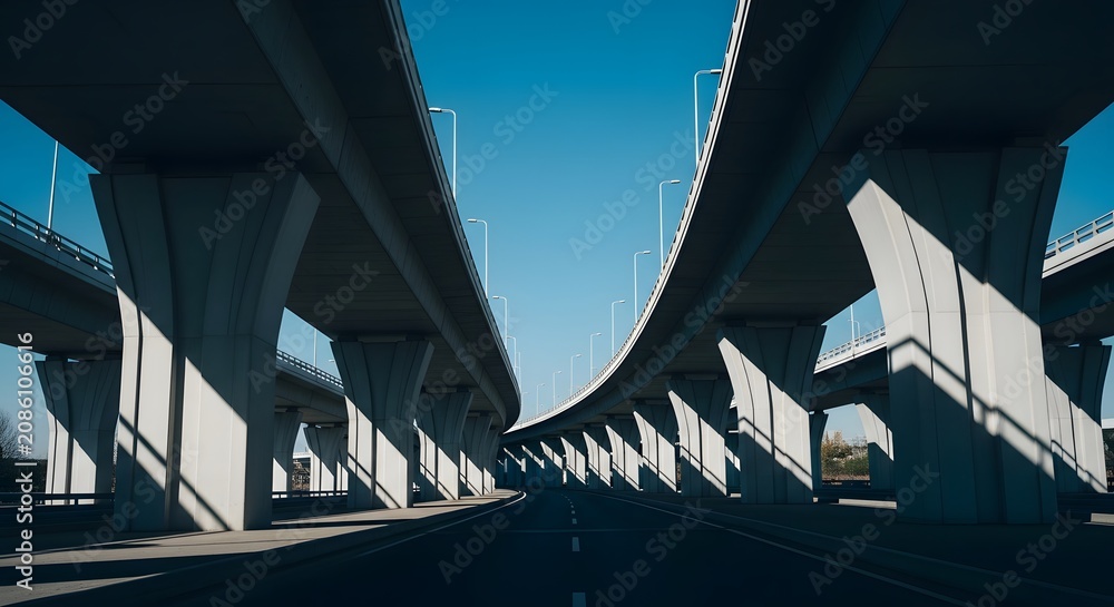 Fototapeta premium Multiple concrete bridge structures and highway underpass