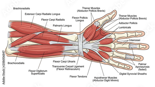 Cuadro en lienzo Anatomy of the Human Hand and Forearm Muscles