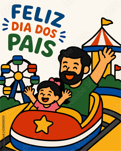 Fotografía Ilustração Vetorial de Feliz Dia dos Pais com Pai e Filha na Montanha Russa no P