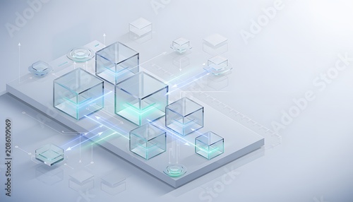 Modern technology illustration showing interconnected AI components with traceable decision records, representing explainable systems, compliance, and digital trust.
