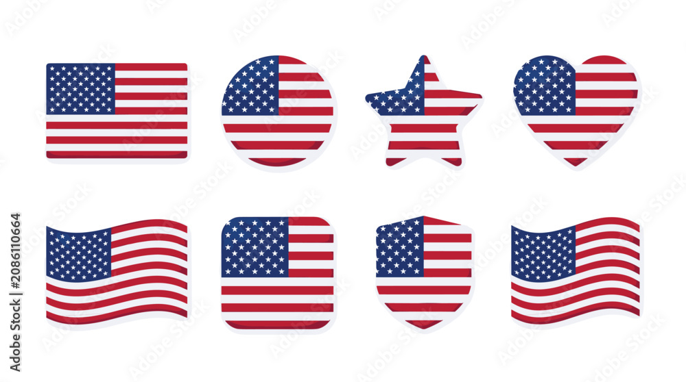 Obraz premium USA flag variations patriotic design with stars stripes retro vector illustration - flat vector artwork,