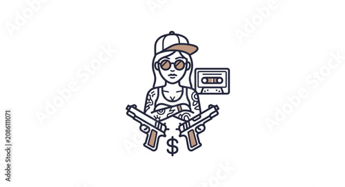 Φωτογραφία Cartoon gangster character with money and guns illustration.