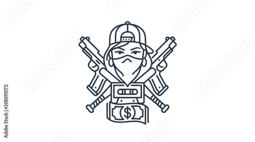 Konstfotografi Cartoon gangster logo with money and guns illustration.