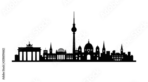 Tableau sur toile Berlin Skyline Silhouette Black Icon Landmark Brandenburg Gate TV Tower