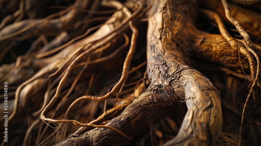 Fototapeta premium Dried dandelion twisted root close up