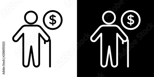 Fotografía Line style retirement icon with elderly person and dollar coin, ideal for pension, senior finance, and elderly care cost apps